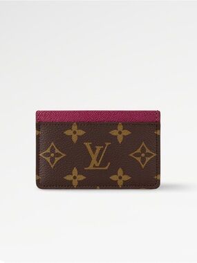 LOUIS VUITTON Brown Monogram Canvas Card Holder with Pink Trim